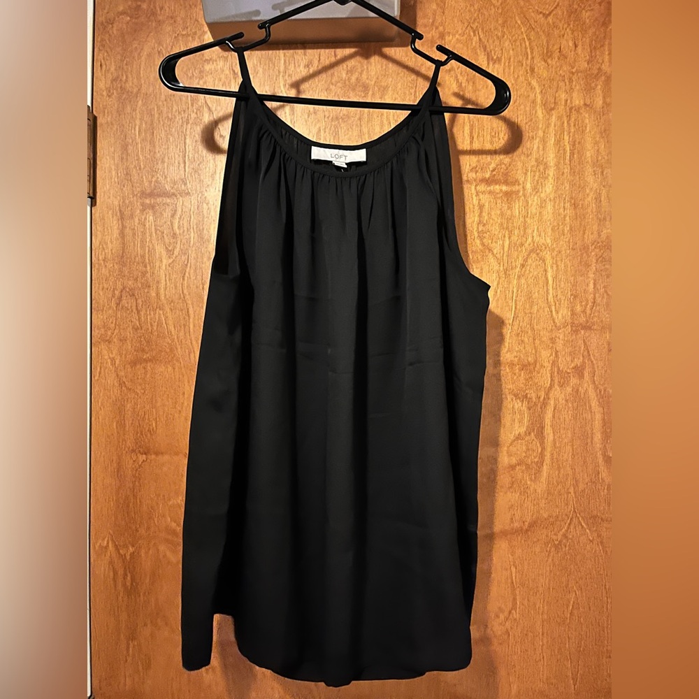 LOFT Black Gathered Neckline Top